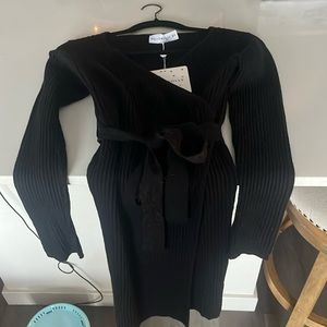 Hello Molly black ribbed wrap dress